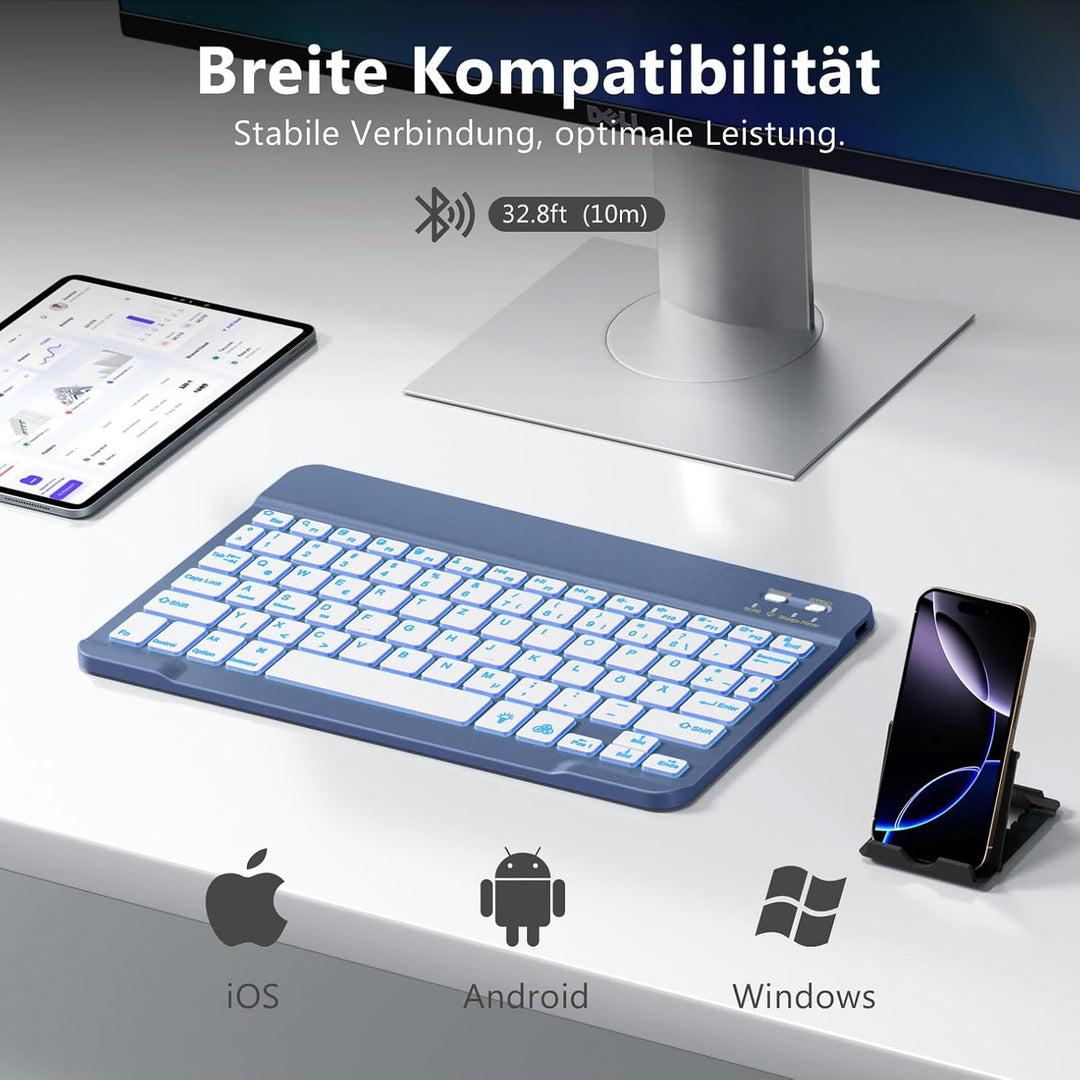 Vobafe Bluetooth Tastatur mit Telefonhalter für iPad Air/Pro/Mini/A16/11/10.9/10.2/iPhone, Kabellose