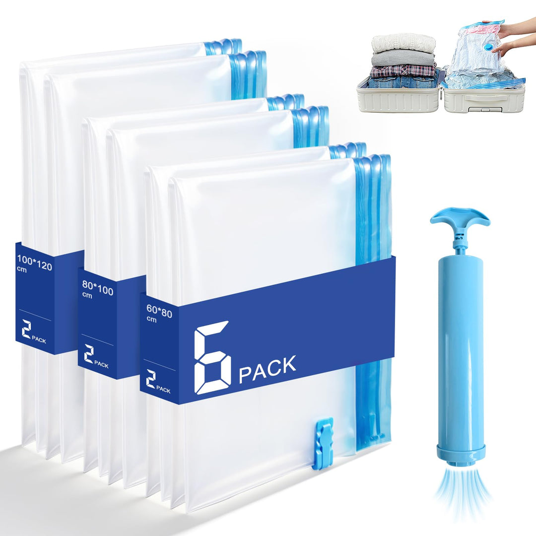 Vakuumbeutel 6 Stück 2 Jumbo 120x100cm + 2 Jumbo 100x80cm + 2 Gross 80x60cm, Platzsparend Vacuum Bag
