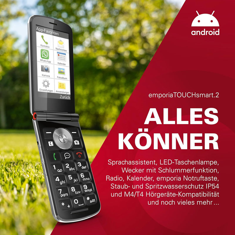 Emporia emporiaTOUCHsmart 2, schwarz, Grosstastenklapphandy Single, Single
