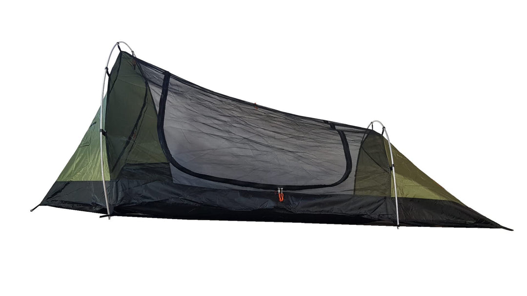 Bushmen Lodger Core Tent Oliv grün-Tunnelzelt mit Moskitonetz für Zwei Personen 250 cm extra lang