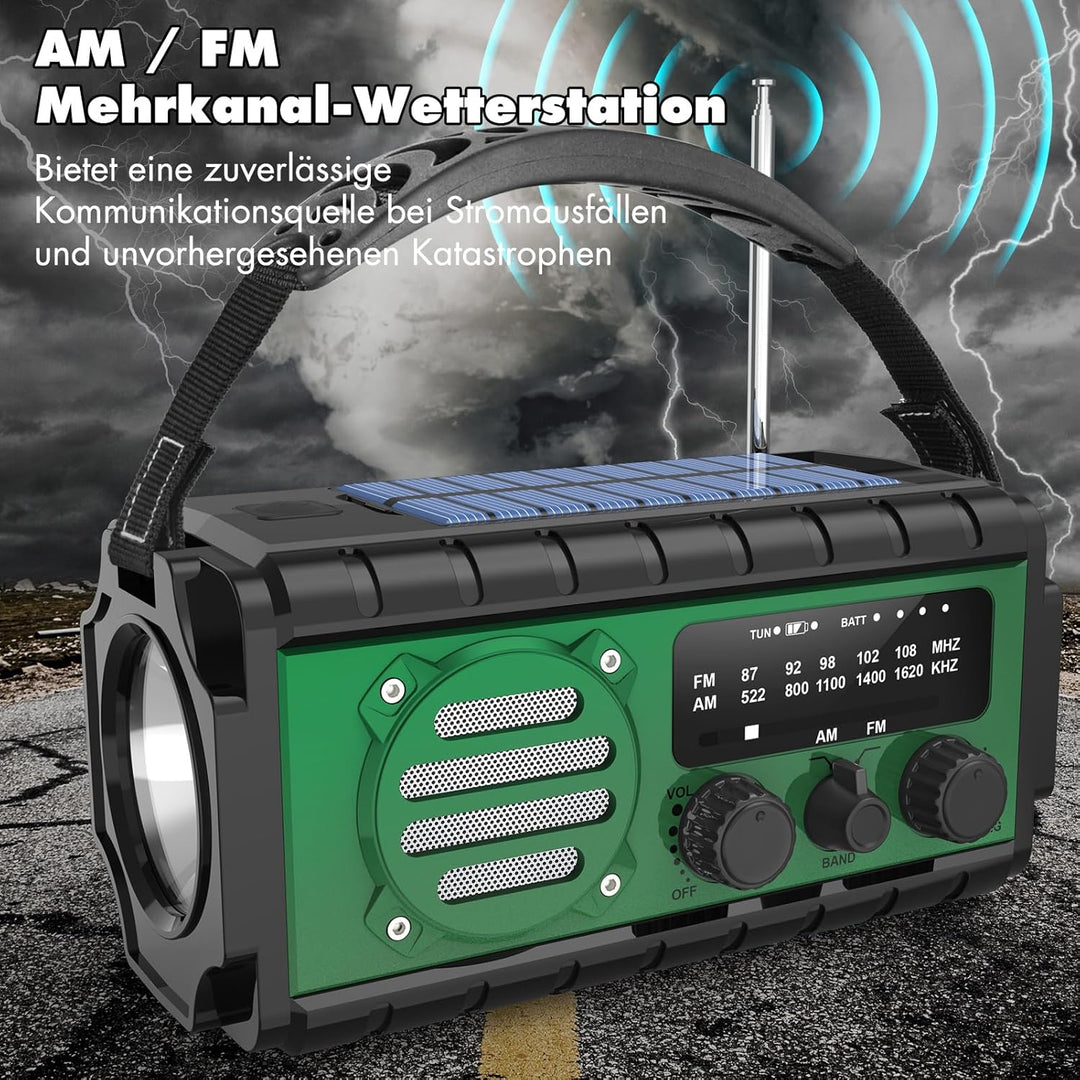 MILFECH Solar Radio, AM/FM Kurbelradio Tragbar Notfallradio (Grün, 20000mAh) 20000mAh Grün, 20000mAh