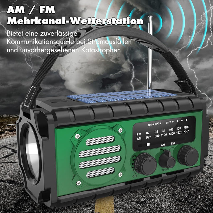 MILFECH Solar Radio, AM/FM Kurbelradio Tragbar Notfallradio (Grün, 20000mAh) 20000mAh Grün, 20000mAh