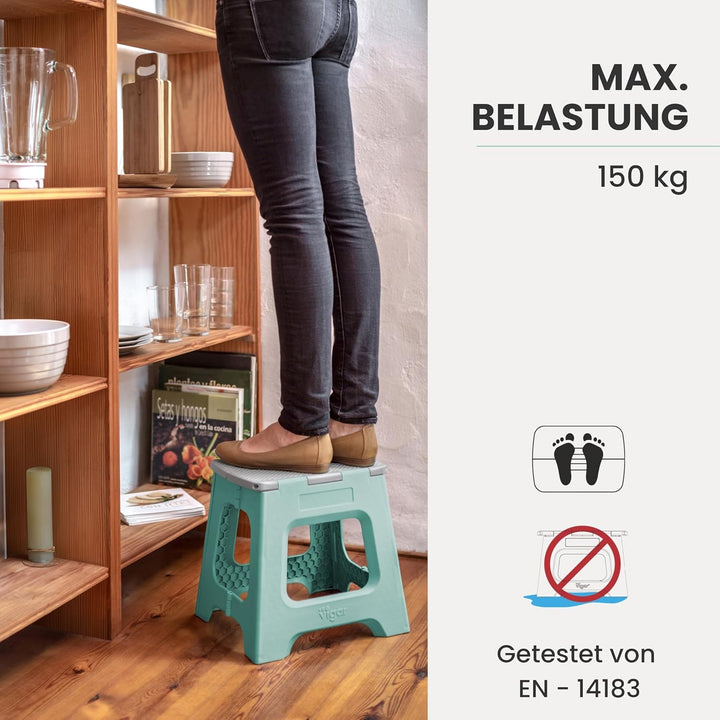 Vigar Kompakte Tritthocker Klappbar für Erwachsene, 32 cm, Klapphocker Faltbar 150 kg rutschfest, Le