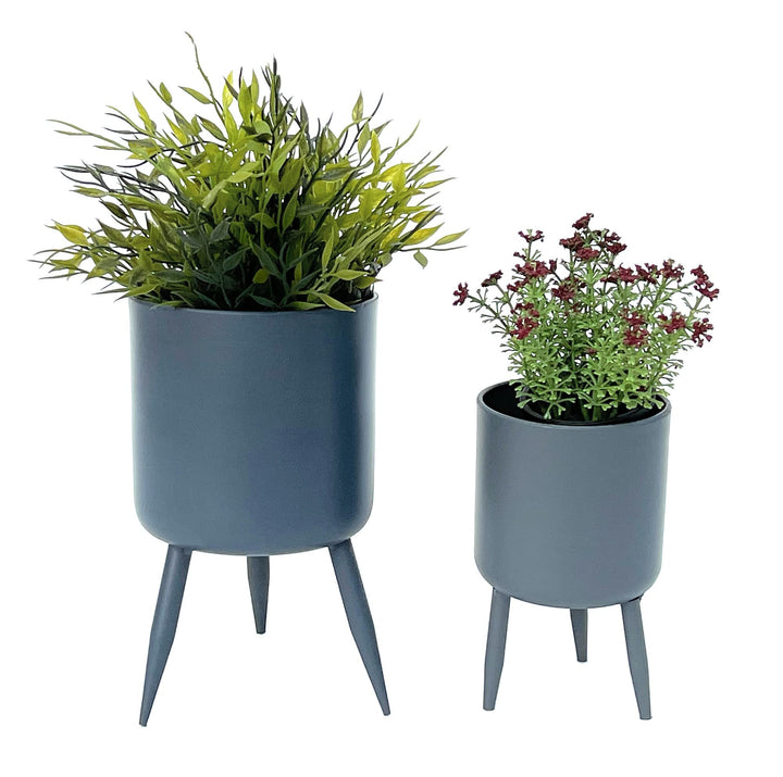 DanDiBo Blumentopf mit Füssen Pflanztopf Blumenkübel mit Beinen Metall Grau 2er Set 96260 Modern Pfl