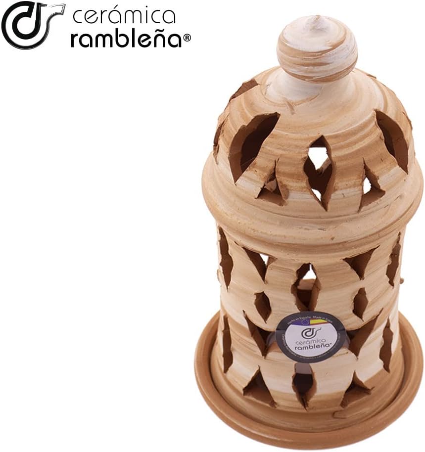 CERÁMICA RAMBLEÑA | Rote und weisse Steingut Laterne Kerzenhalter | Dekorative Kerzenhalter | 100% h