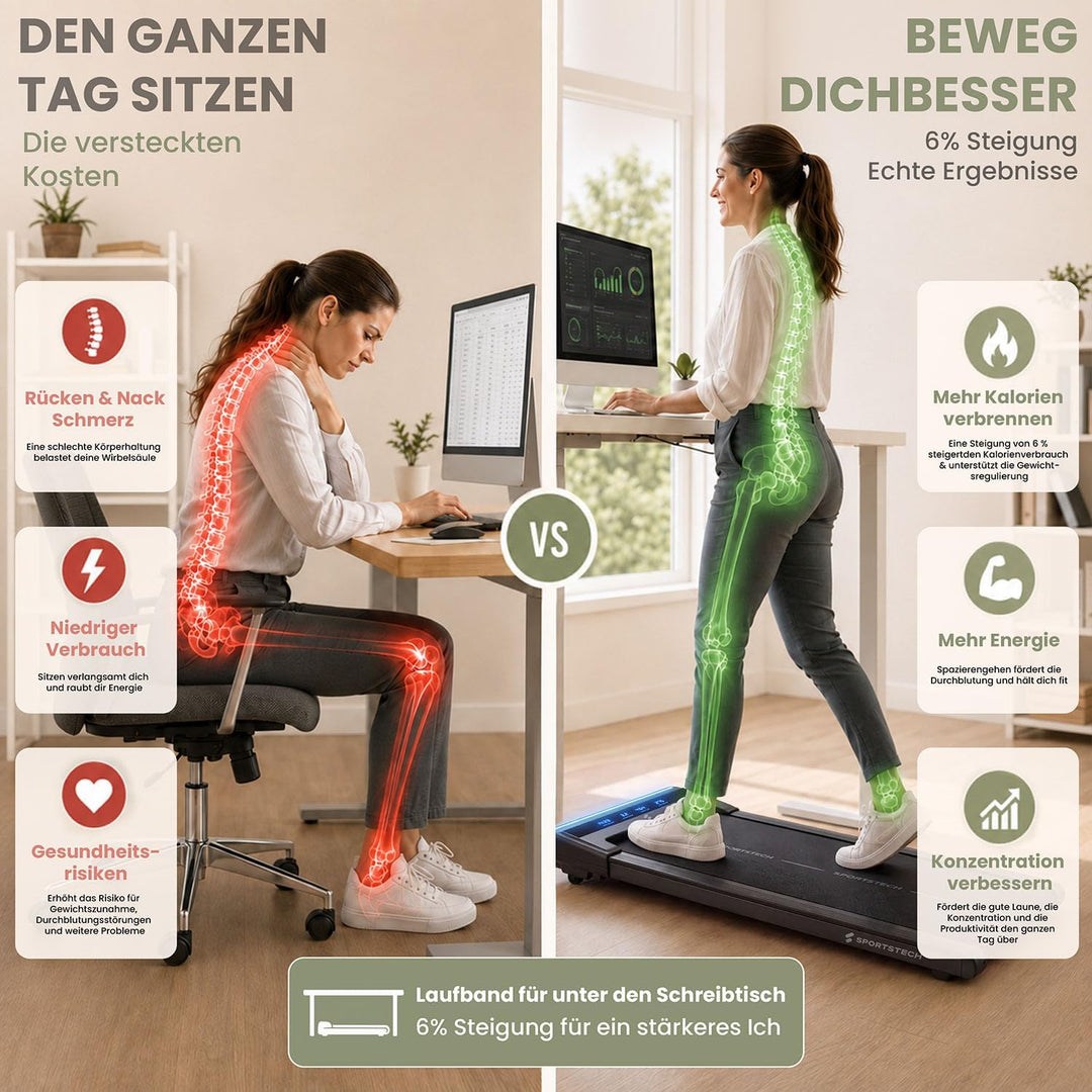 Sportstech sWalk Lite Walking Pad Laufband für Zuhause & Schreibtisch, mit Steigung 6%, bis 6 km/h,