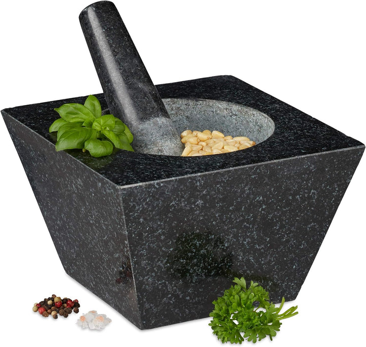 Relaxdays 6,75 kg XXL Mörser mit Stössel, Granit, 750 ml, Gewürze & Kräuter, HBT 12 x 19,5 x 19,5cm,