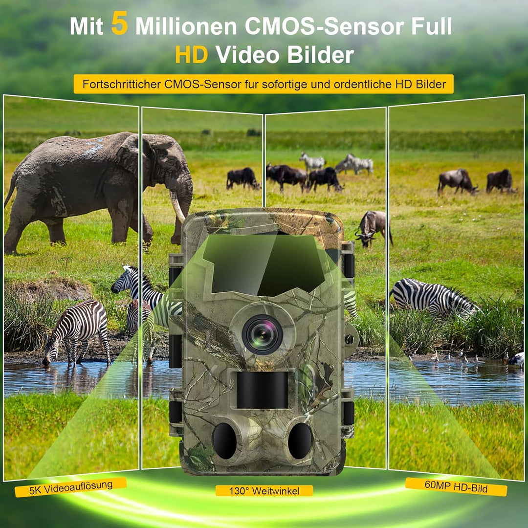 5K Wildkamera WLAN, 64MP Full HD Wildkamera mit Handyübertragung App, Infrarot Wildtierkamera mit 64