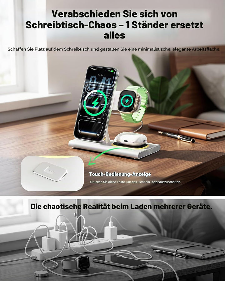 Aimtel 3 in 1 Ladestation für Apple Watch iPhone Faltbare&amp;Nachtlichter weiss, weiss