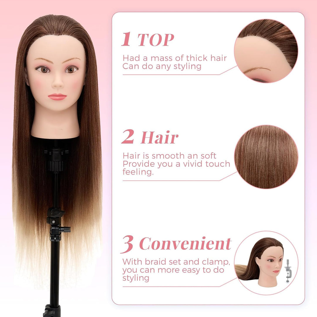 Neverland Frisierkopf Friseur Echthaar Übungskopf Friseurkopf Trainingsköpfe für Kinder (26” Ombre B