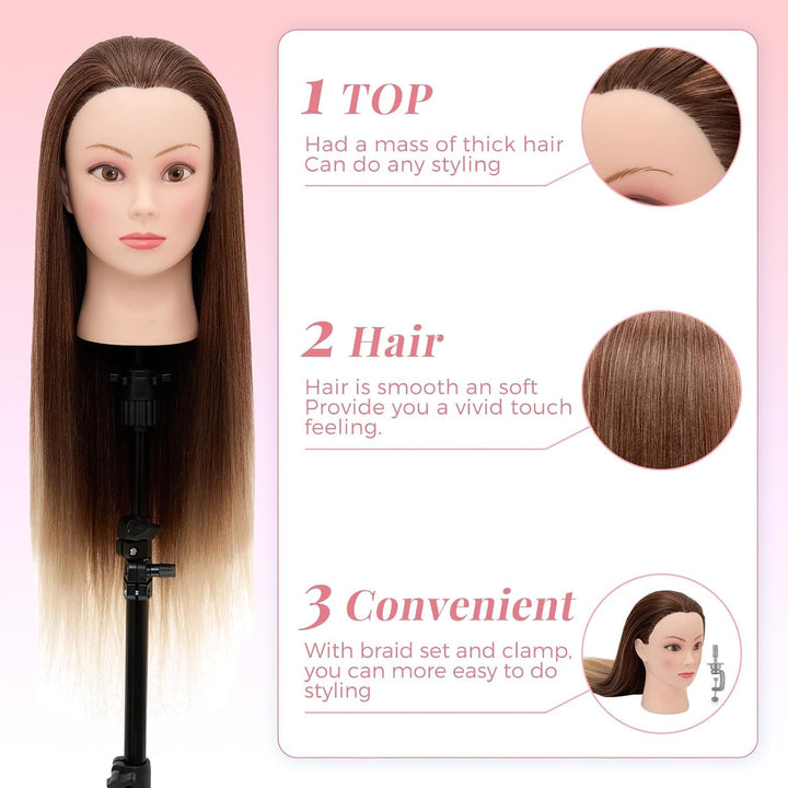 Neverland Frisierkopf Friseur Echthaar Übungskopf Friseurkopf Trainingsköpfe für Kinder (26” Ombre B