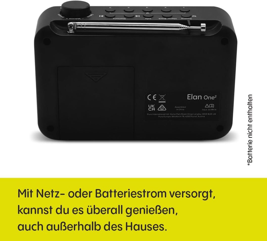 Pure Elan One2 tragbares DAB+/FM Radio mit Bluetooth 5.1 (LCD-Display, 10 Speichertasten, Batteriebe