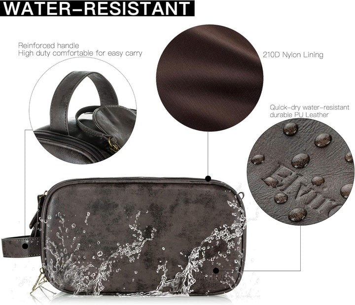 Elviros Kulturbeutel Herren, Geschenke für Männer, PU-Leder Wasserdicht Reise Grosse Öffnung Kulturb