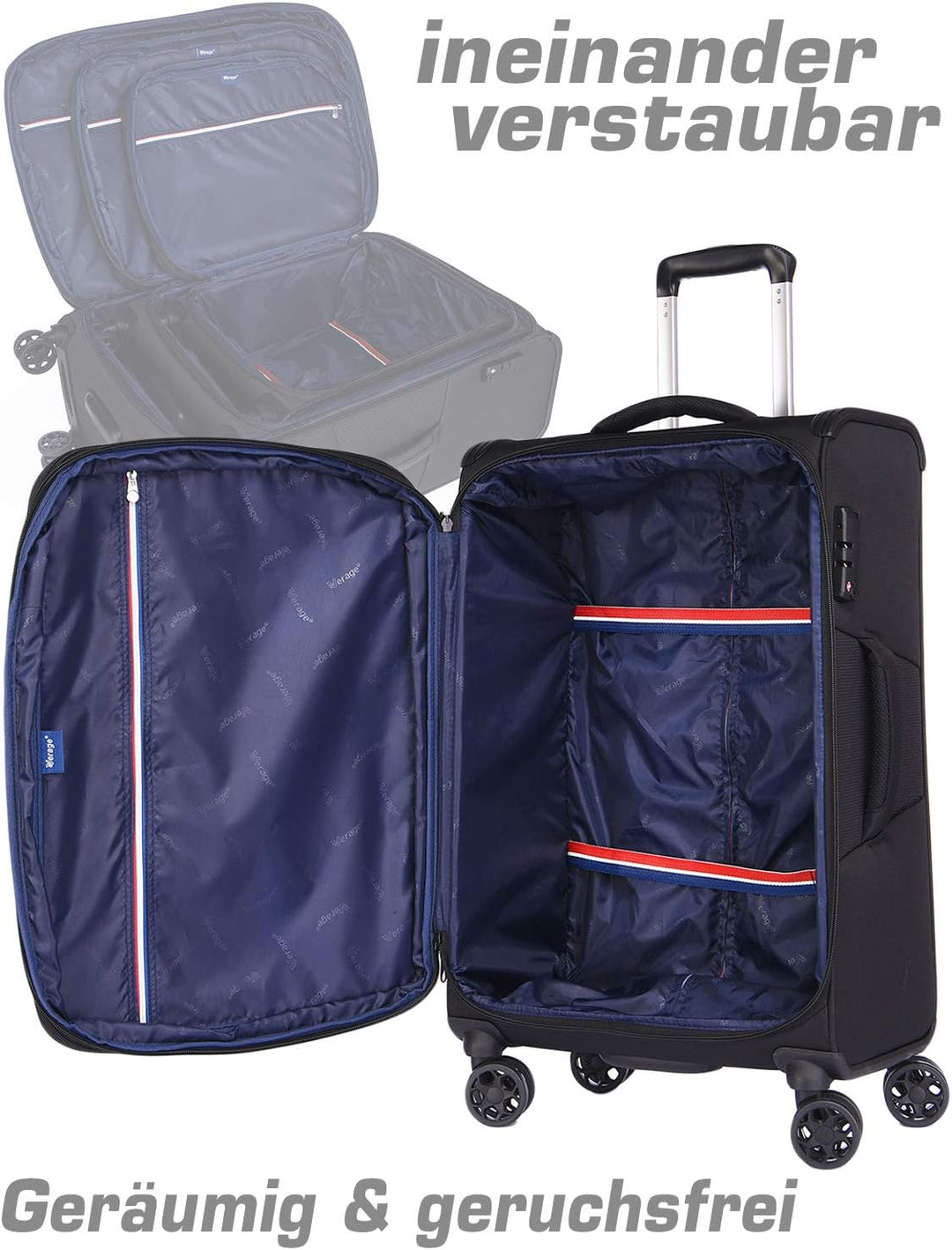ABISTAB Verage Toledo Weichgepäck 4 Doppelrolle grosser Koffer Trolley L-83cm 96-115 L erweiterbar,