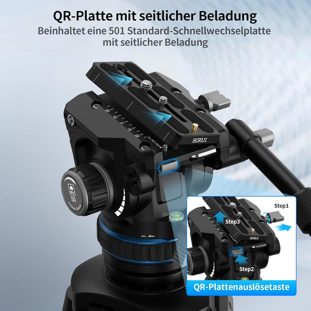 SIRUI SQ75A Aluminium Videostativ mit Hydraulik-Fluidkopf S5 | 178cm Schnellaufbau-System | Stufenlo