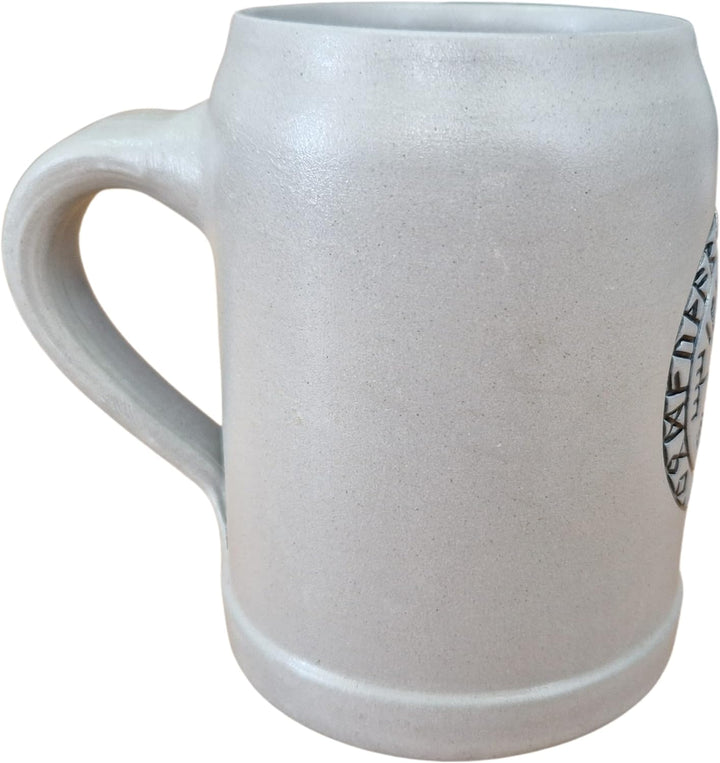Töpferey Bierkrug Wikinger - Tonbecher mit Gravur Vegvisir, Mittelalter Kaffeebecher, Keramik Becher
