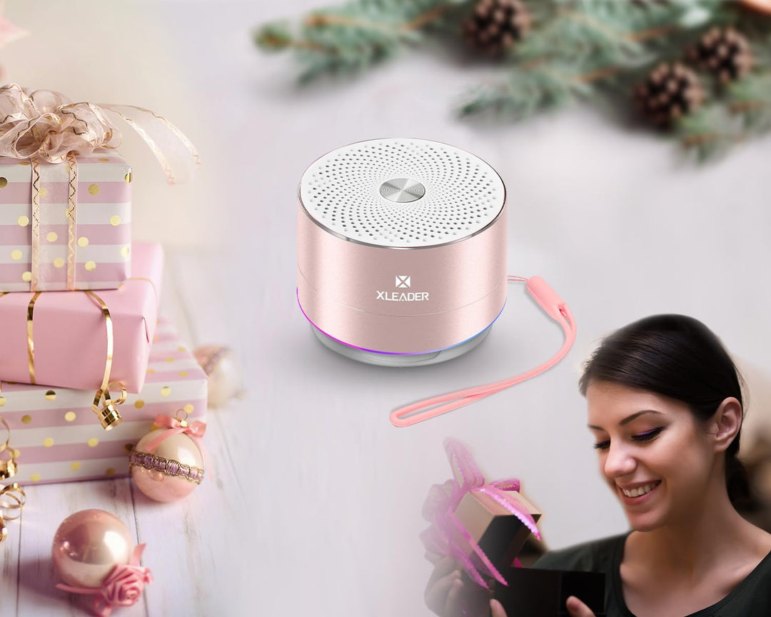XLeader Dusche Lautsprecher, Rosa Mini Bluetooth Lautsprecher, IPX7 Wasserdicht, 5W Klar Sound&Reich