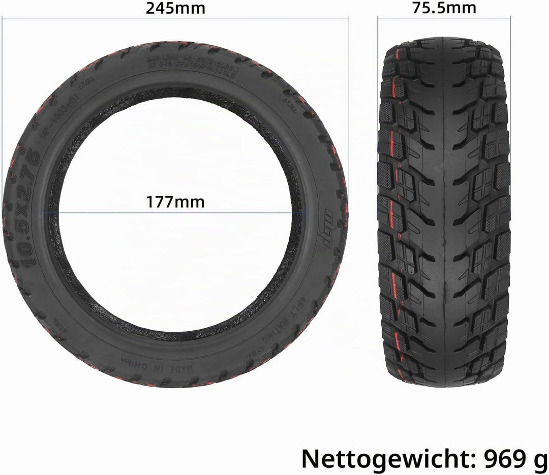 Ersatzräder für Segway Ninebot P65 P100S/SU Elektroroller, 10-Zoll-Selbstreparaturreifen, 10,5 * 2,7