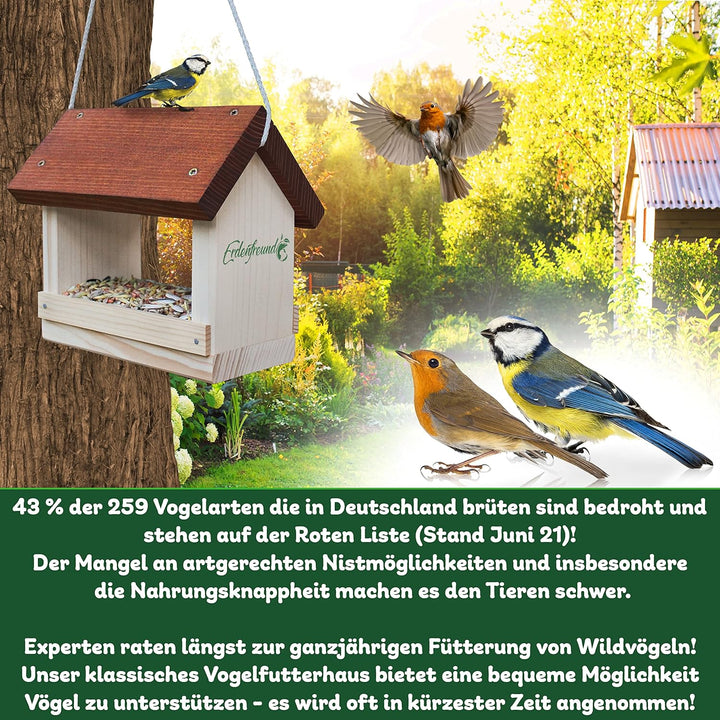ERDENFREUND® Vogelfutterhaus 2 Grössen mit Leinenkordel reissfest Futterhaus für Vögel wetterfest mi