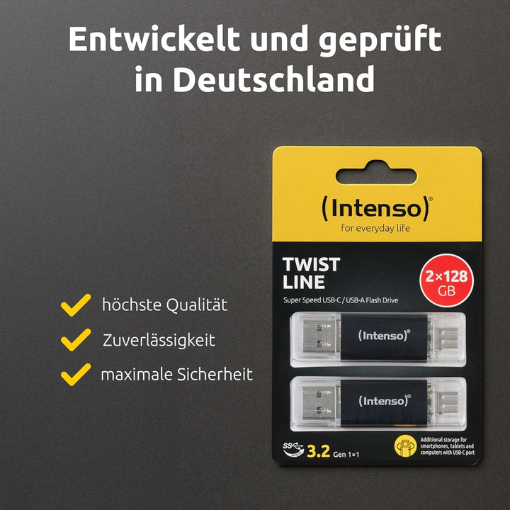 Intenso Twist Line Dual USB-Stick 2X 128GB - Super Speed USB 3.2 Gen 1x1 mit bis zu 70 MB/s, USB-C u