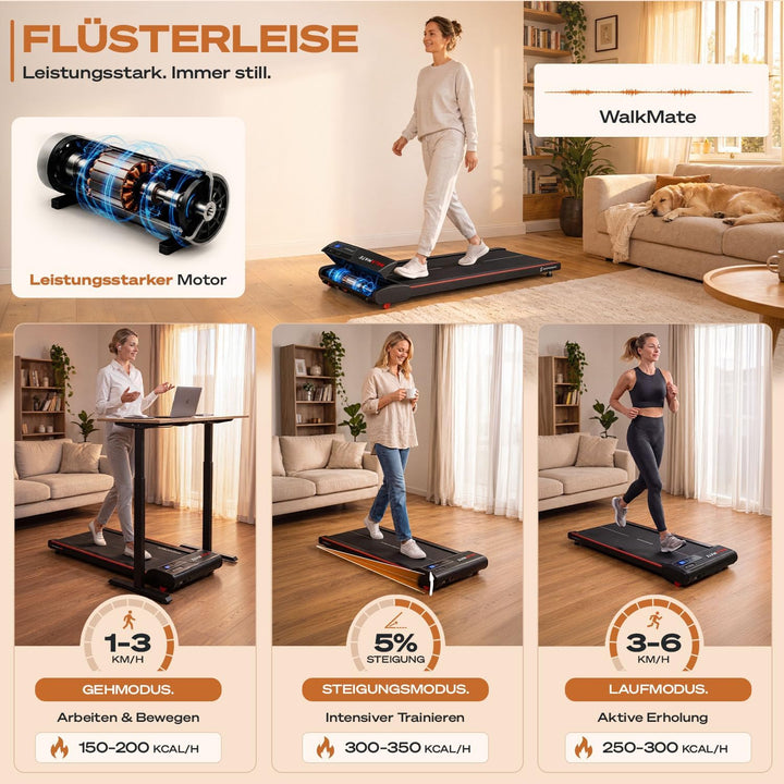 Sportstech Walking Pad - Laufband Für Zuhause mit Steigung bis 5% | 1-6km/h, inklusive App Mitglieds