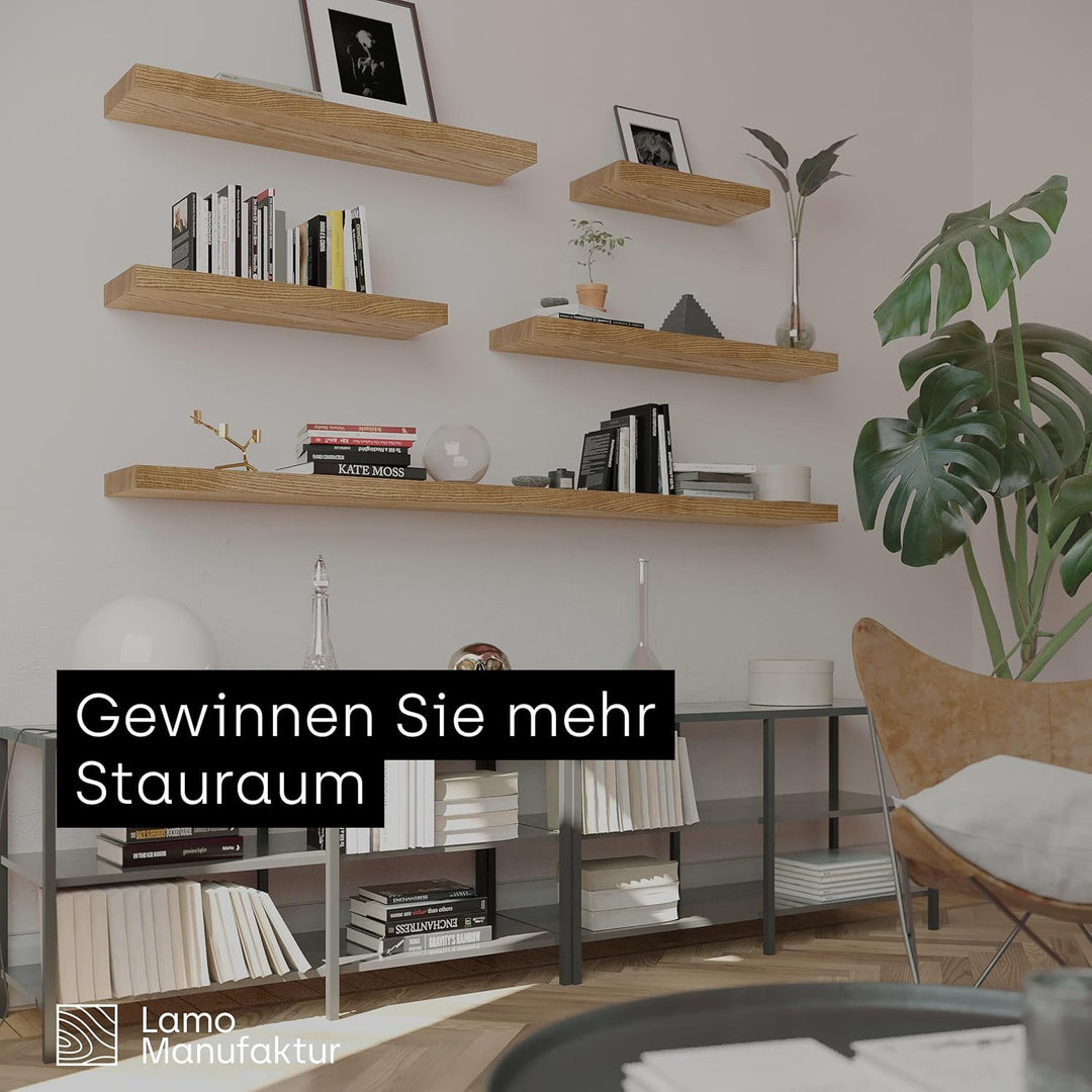 LAMO Manufaktur Wandregal Holz Gerade | Regal Farbe: Rustikal | Invisible: Schweberegal | 100 cm Inv