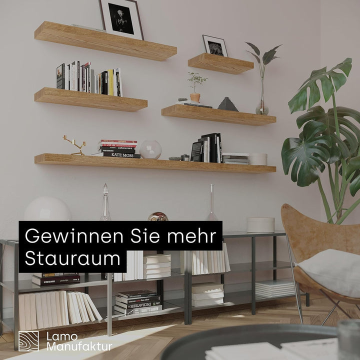 LAMO Manufaktur Wandregal Holz Gerade | Regal Farbe: Rustikal | Invisible: Schweberegal | 100 cm Inv