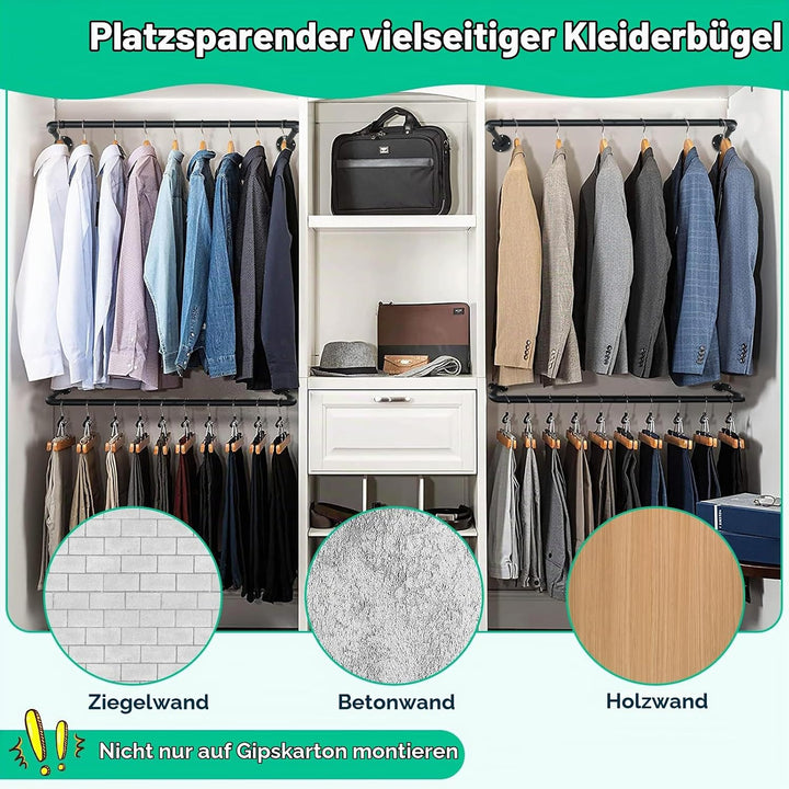 Kleiderstange für die Wand, 119cm Industrierohr Kleiderstangen,Kleiderständer Wandmontage, Industria