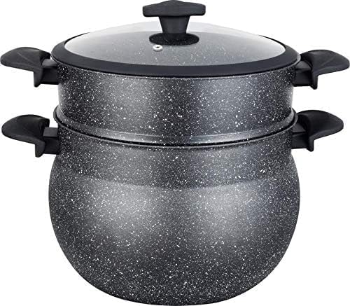 Royal Swiss® Couscous-Topf/Dampfgarer, 3-in-1, Durchmesser 20 cm, 4 Liter, Aluminium, Glaskonvektor,