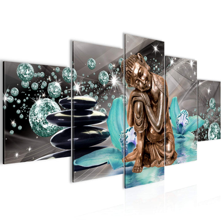 Runa Art Bild Wohnzimmer Schlafzimmer Buddha Orchidee 5 Teilig Abstrakt Türkis Grau Wandbilder auf V