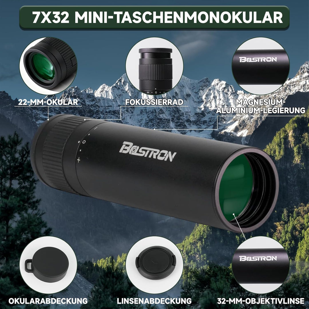 7x32 Monokular Teleskop Erwachsene,HD Wasserdicht Monokular Fernrohr mit BAK4 Prisma und FMC Beschic