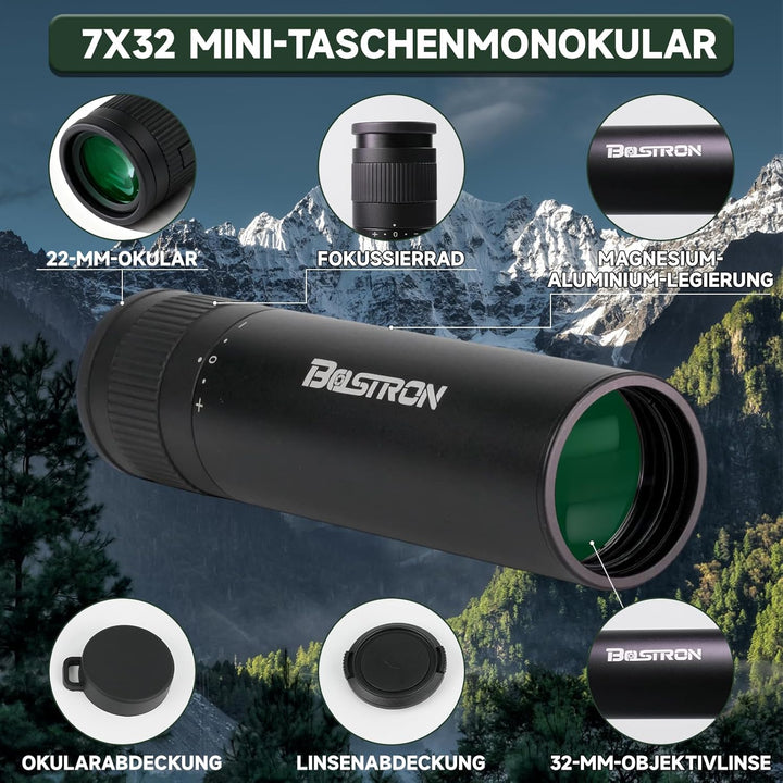 7x32 Monokular Teleskop Erwachsene,HD Wasserdicht Monokular Fernrohr mit BAK4 Prisma und FMC Beschic