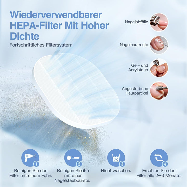 80W Professioneller Nagelstaubsauger, Tragbarer Tischstaubsauger, 3 Saugstufen Leistungsstarker Stau