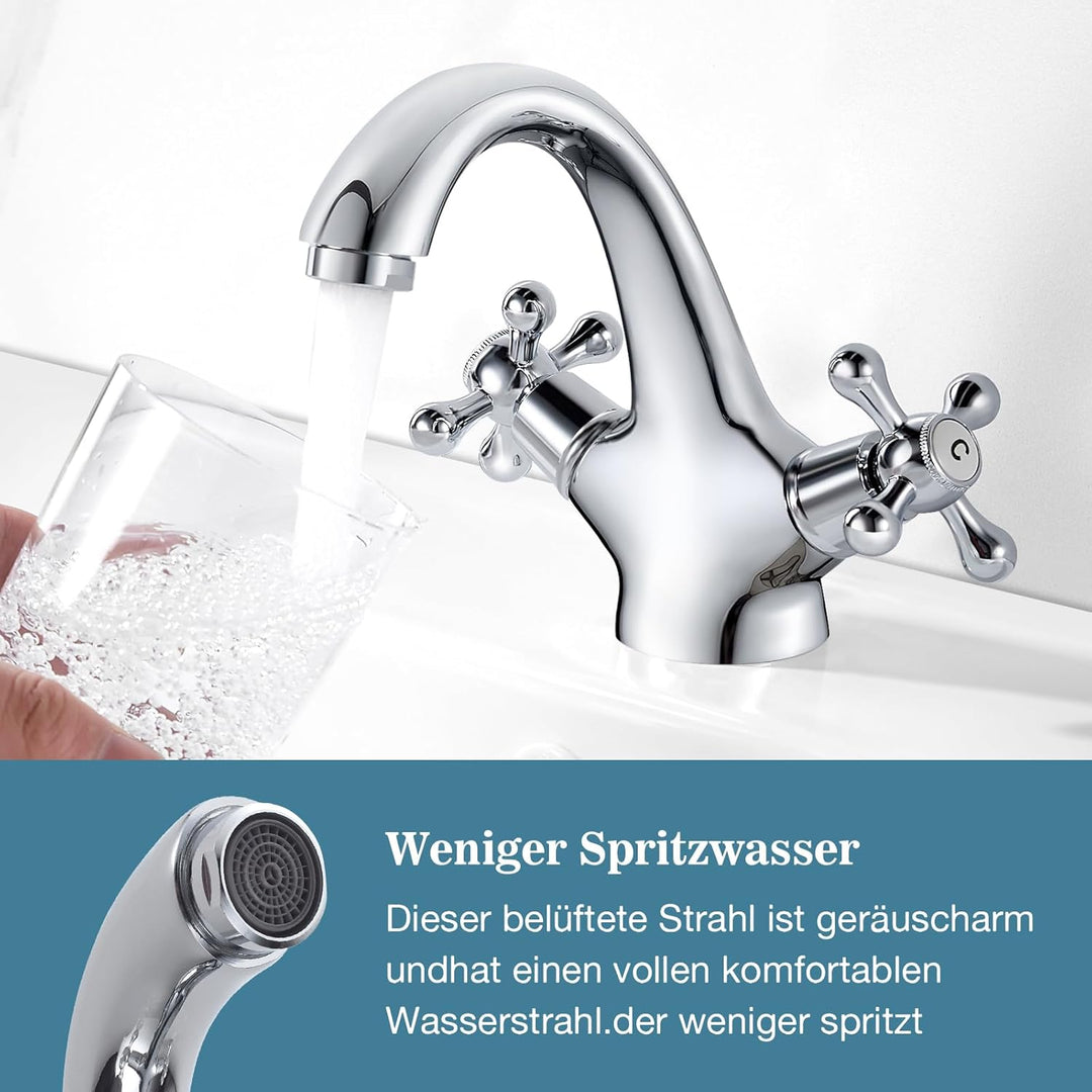 Wasserhahn Bad Mischbatterie, Bad Armaturen Chrom Waschtischarmatur aus Messing, Waschbeckenarmatur