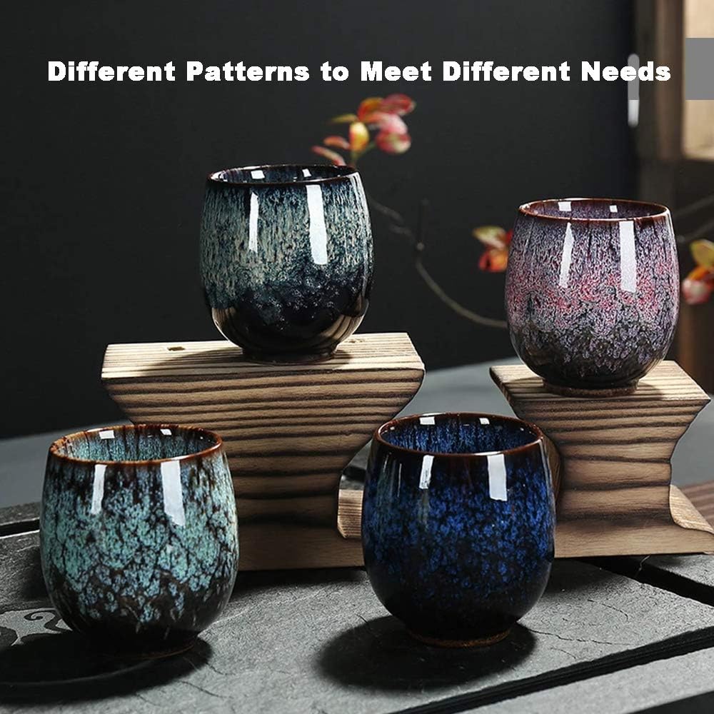 NBCDY Japanische Teetasse, Keramik-Teetassenset, handgefertigtes 4er-Set, mehrfarbige, flammglasiert