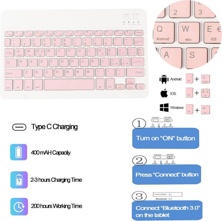 Tastatur mit Hülle für Lenovo Idea Tab Tablet 11", TPU Rückseite Hülle mit Magnetisch Abnehmbarer QW