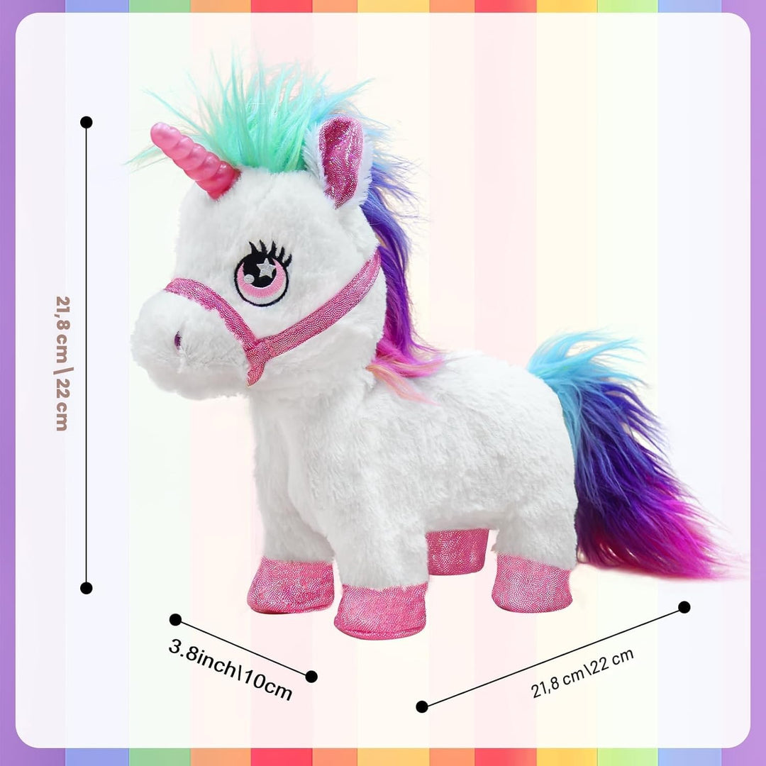 YH YUHUNG Laufendes Einhorn Spielzeug mit Leine, Interaktives Plüschtier Pony mit Licht & Sound, Ele