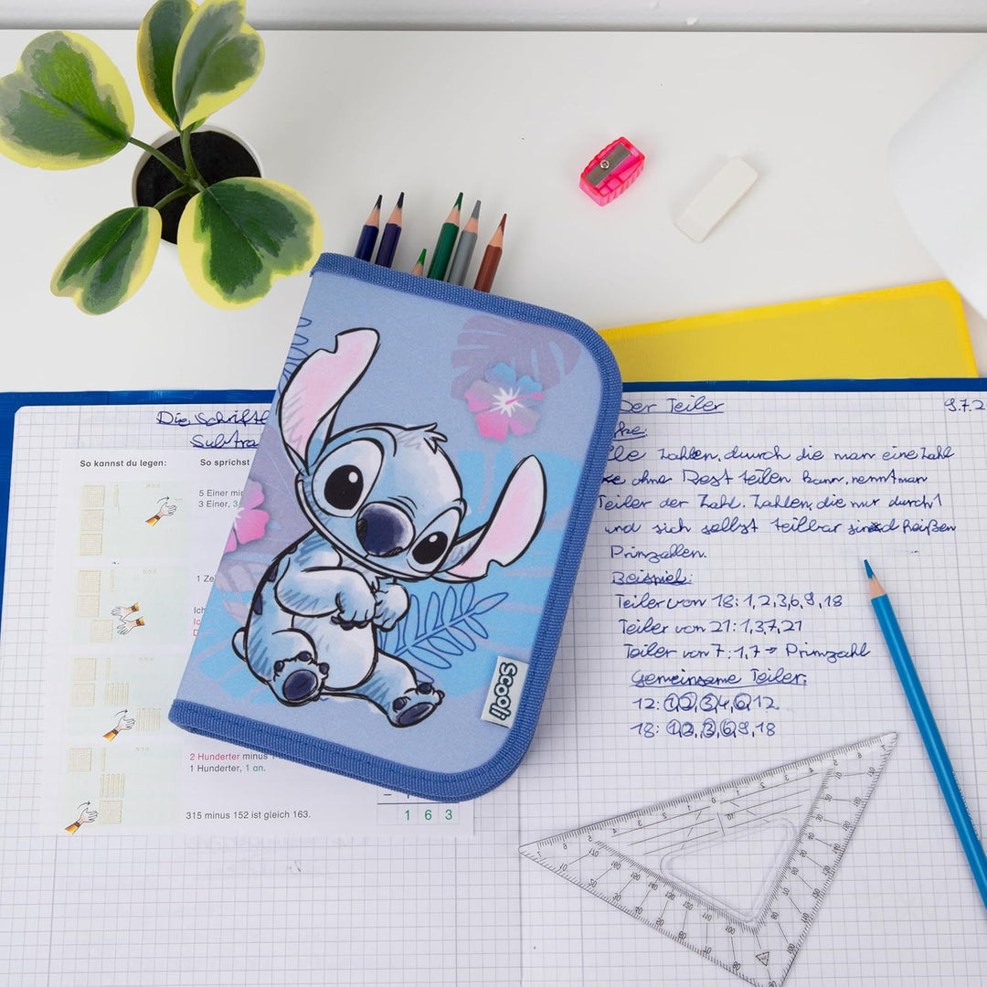 Scooli - Gefülltes Schüleretui Stitch - Federmäppchen mit hochwertigen Stiften & Zubehör - Ideal für