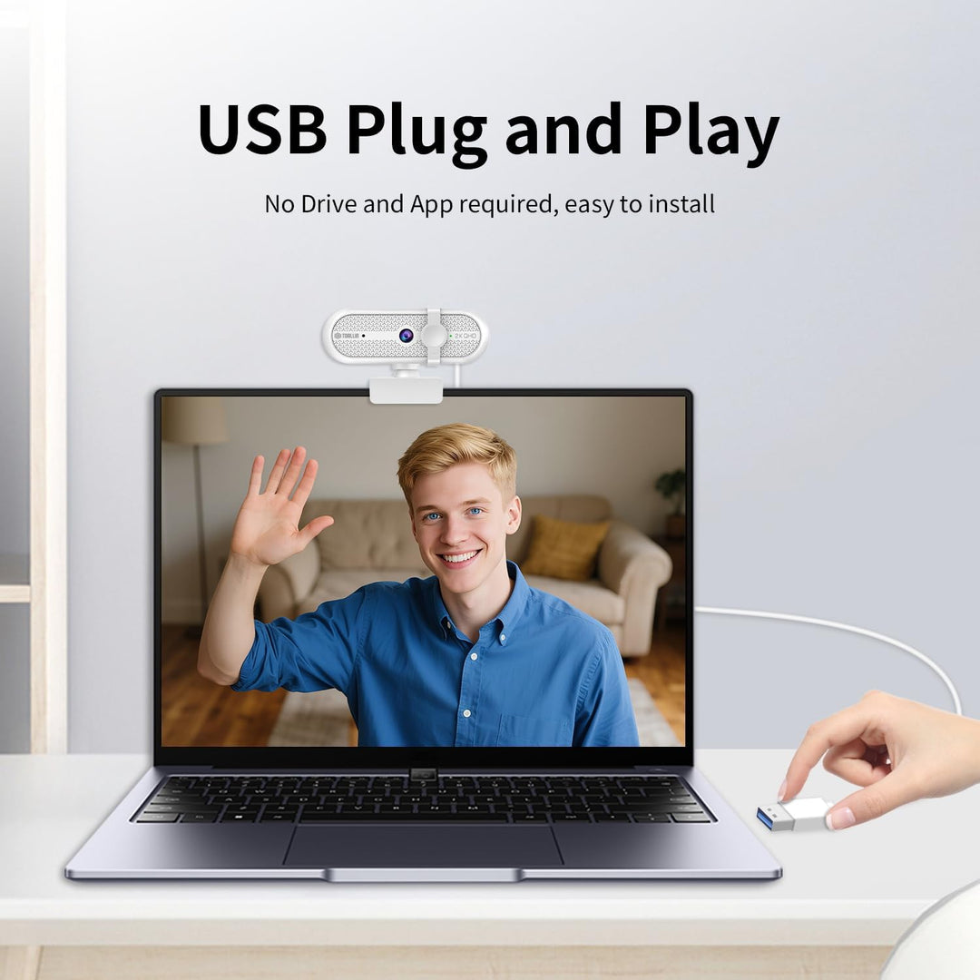 TOALLIN 2K Webcam mit Stativ für Streaming, 5 Megapixel, integriertes Mikrofon & Privacy-Abdeckung,
