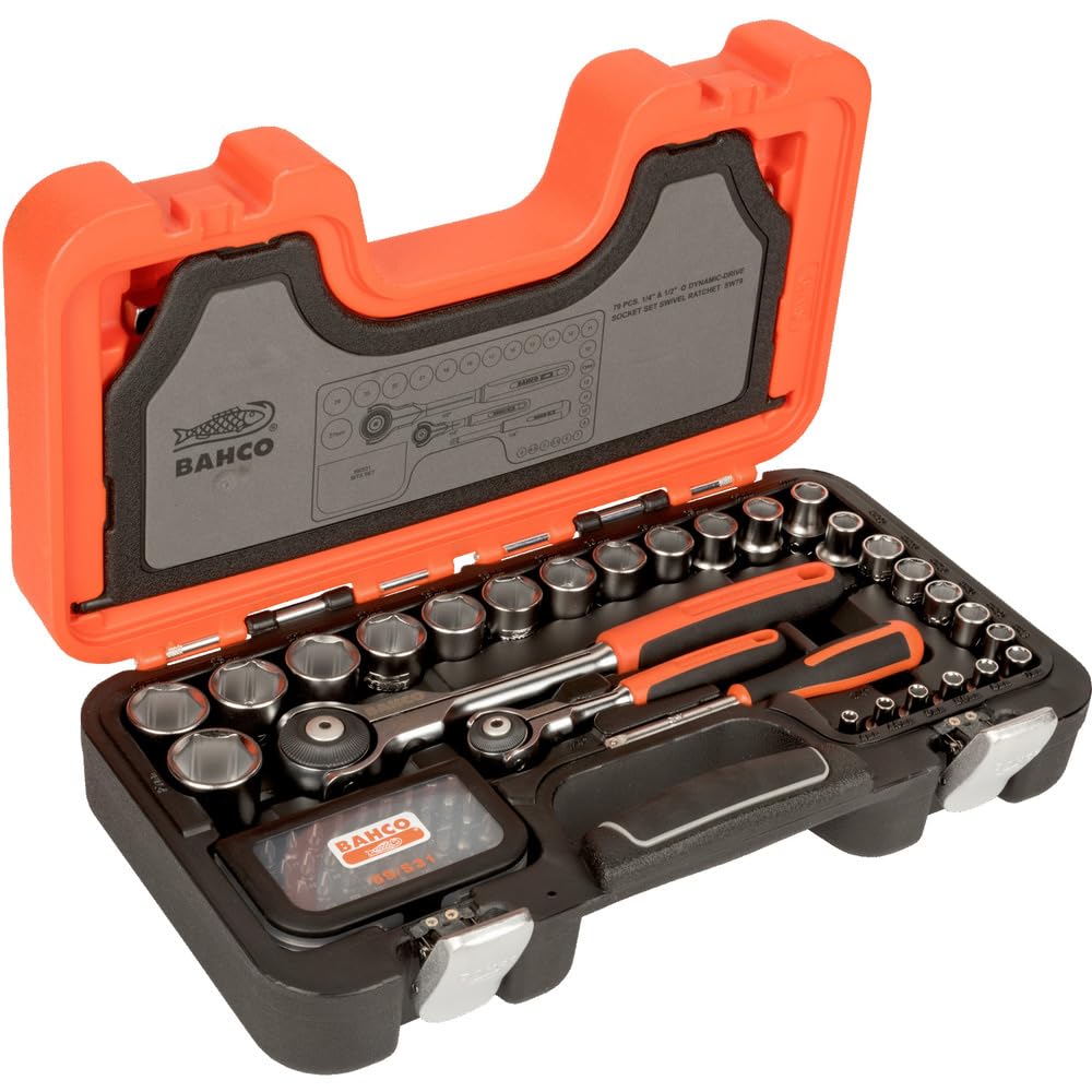 BAHCO BAHSW79 SW79 Juego Vasos 1/4 Y 1/2 79 Pzas, Naranja, One Size