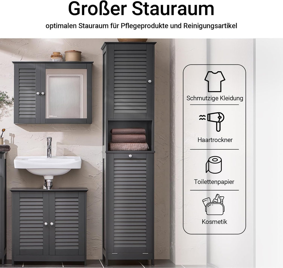 SoBuy Badezimmerschrank Hochschrank mit Wäschekorb Schmaler Badschrank mit Regal, Badmöbel für klein