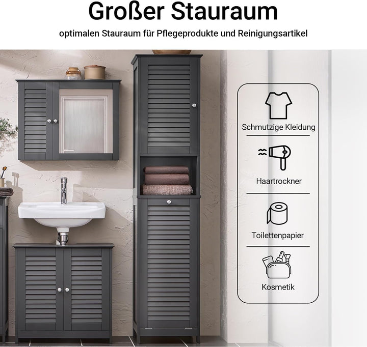 SoBuy Badezimmerschrank Hochschrank mit Wäschekorb Schmaler Badschrank mit Regal, Badmöbel für klein