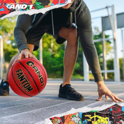 AND1 Fantom Gummi-Basketball und Pumpe, offizielle Grösse, für Basketballspiele im Innen- und Aussen