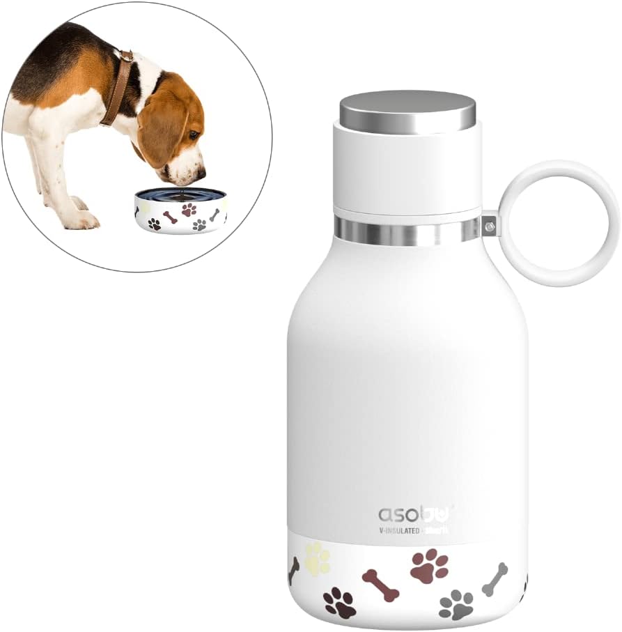 Asobu - Dog Bowl - Edelstahlflasche mit Hundenapf 1 Liter Weiss White 34 oz, White 34 oz