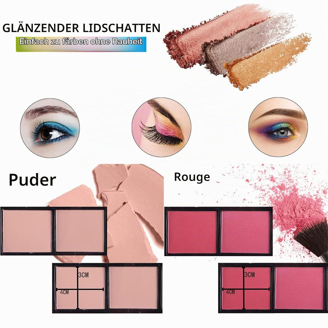 Schminkkoffer Multifunktions Schmink Kosmetik Make-up Set mit Lidschatten, Blush Rouge, Pressed Powd