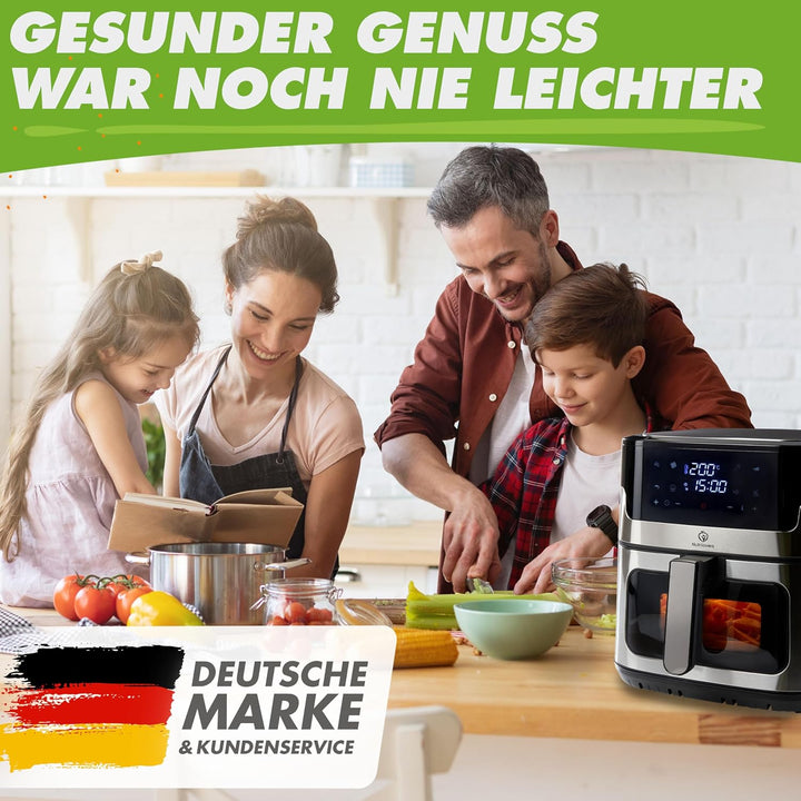Nutrilovers Heissluftfritteuse NUTRI-FRYER EDELSTAHL XXL 8L, 2000W, Airfryer Edelstahl mit LED Touch