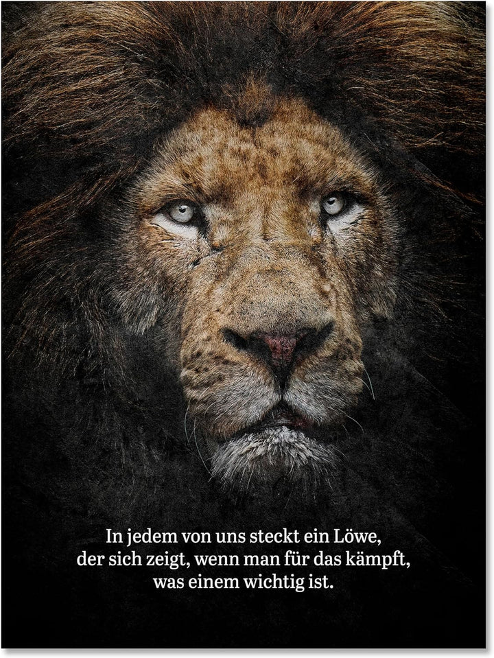 wandmotiv24 Leinwandbild Motivation, 100x75cm, Hochformat, In jedem steckt EIN Löwe, Deko, Bilder au