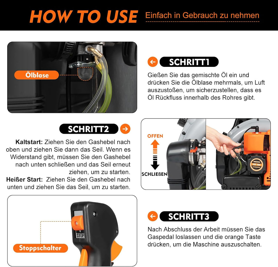 Laubbläser Benzin, 63CC Benzin Laubbläser 6800 RPM Laubsauger Benzin, Rasenkehrmaschine mit Verstell