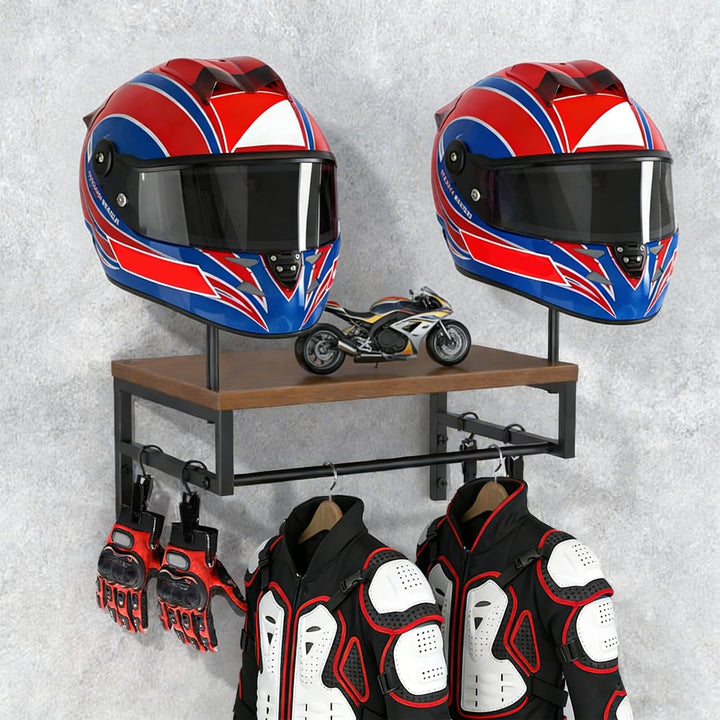 Helmhalterung Wand, Stabile Motorrad Helmhalter Wandhalterung aus Holz, Vielseitig Halterung für Mot