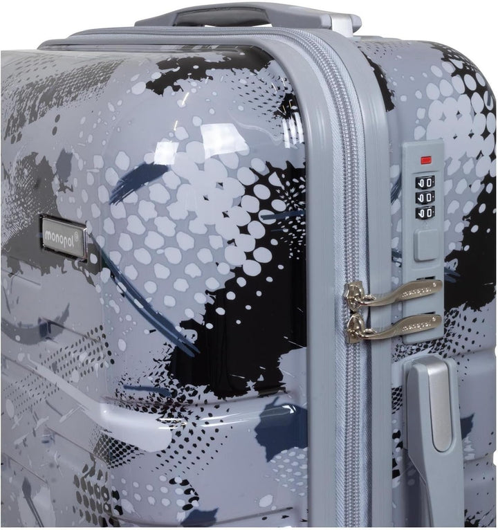 Hartschalen Koffer Trolley Cespara Handgepäck mit modernem Motiv Print - Farbe Silber - Gr. M